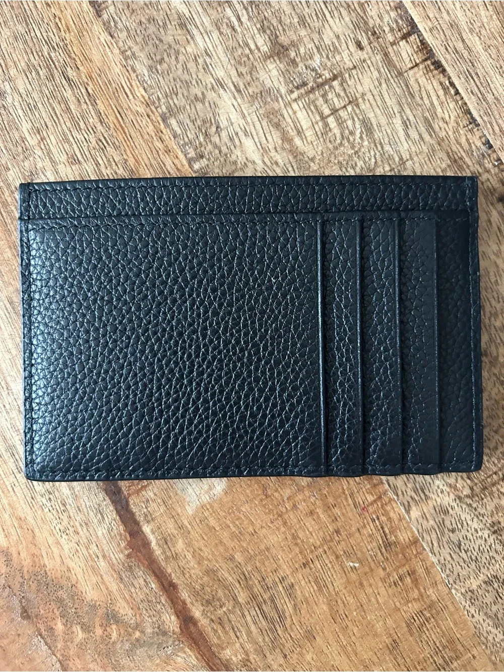 Prada Black Leather Card Holder with Gold Crest